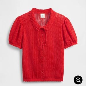 NWT Doen x Gap Gap x Doen Gap Doen Pointelle Short Sleeve Cardigan Top Red L